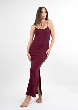 Dopasowana sukienka DK-K-P7 - bordo bawełna prążki - Dkaren