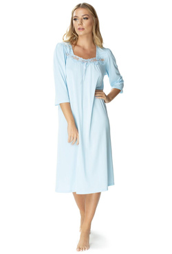 Damska koszula nocna Melisa rękaw 3/4 haft 3942 niebieski - Mewa