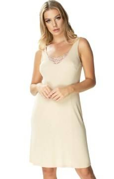 Beżowa halka Mewa 4127 z jedwabiu Vistex , z ozdobnym dekoltem