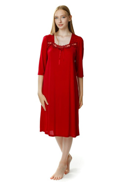 Damska koszula nocna Melisa rękaw 3/4 haft 3942 burgundowy - Mewa