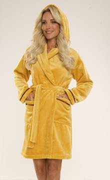 Ciepły szlafrok z kapturem De Lafense 717 SERENA w kolorze miodowym