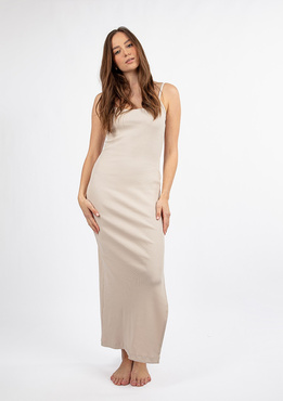 Dopasowana sukienka DK-K-P7 - beż bawełna prążki - Dkaren