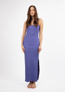 Dopasowana sukienka DK-K-P7 - fiolet bawełna prążki - Dkaren