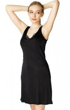 Czarna halka Mewa 4127 z jedwabiu Vistex , z ozdobnym dekoltem