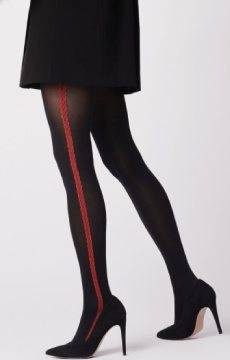 Czarne rajstopy z czerwonym lampasem z boku Fiore ROSETTO