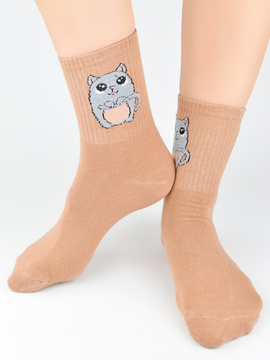 Skarpety damskie bawełniane sowa beż SB151 - Noviti