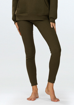 Legginsy Bayo - khaki bawełna prążki - Dkaren