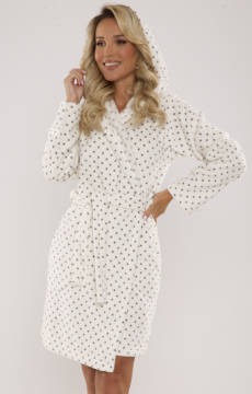 Szlafrok w urocze kropki De Lafense 546 (krótki z kapturem) KREMOWY
