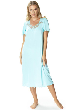 Długa koszula nocna Mewa 4112 z jedwabiu Vistex turkusowy