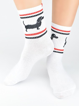 Skarpety damskie bawełniane jamnik białe SB153 - Noviti