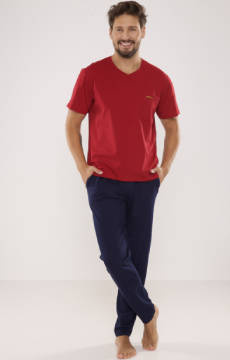 Piżama męska z krótkim rękawem i długimi spodniami De Lafense 624 Kevin