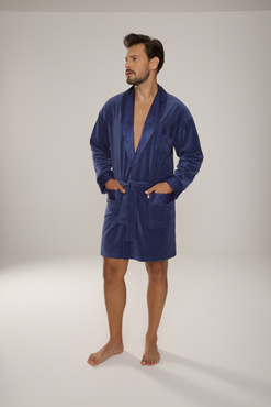 BAWEŁNIANY, elegancki szlafrok męski Noble De Lafense - 866 z satynowym wykończeniem