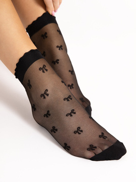 Czarne skarpetki z falbanką i kokardkami Fiore HEY BABY 15 den