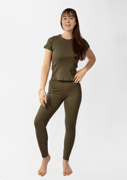 Komplet Halima - khaki bawełna prążki - Dkaren