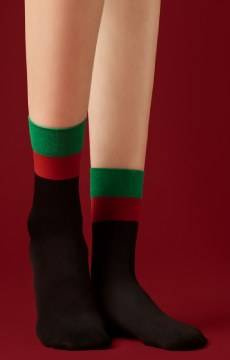 Czarne skarpetki świąteczne z zielono czerwonym ściągaczem Fiore JINGLE