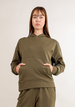 Modna bluza z kapturem DK-K-B8 - khaki bawełna - Dkaren