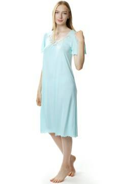 Długa koszula nocna Mewa 4112 z jedwabiu Vistex miętowy