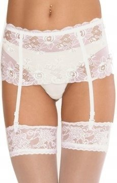 Ozdobny kremowy pas do pończoch De Lafense 945 - Babette z szeroką koronką